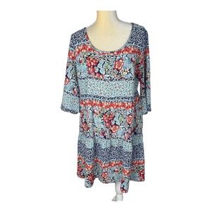 Be by CHETTA B Navy Blue Floral Tiered Dress Size 12